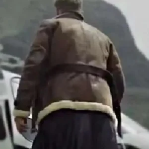 Sam Heughan Men in Kilts S02 Brown Shearling Jacket Back Look