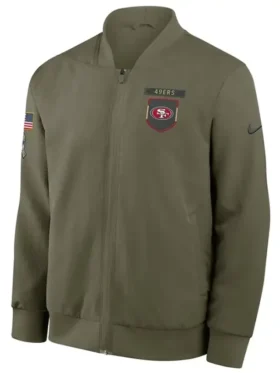 San Francisco 49ers 2025 Salute to Service Bomber Jacket Front Look