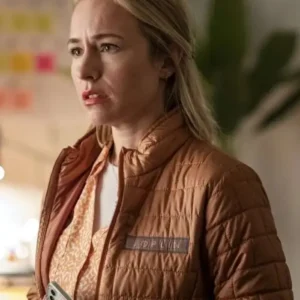 Sarah Goldberg Barry Orange Puffer Jacket Front Look