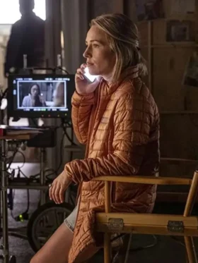 Sarah Goldberg Barry Orange Puffer Jacket Front Look