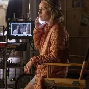 Sarah Goldberg Barry Orange Puffer Jacket Front Look