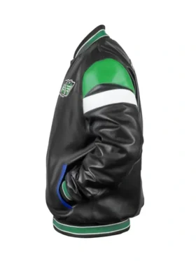Saskatchewan Roughriders Black Varsity Zip Leather Jacket Side Look