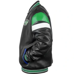 Saskatchewan Roughriders Black Varsity Zip Leather Jacket Side Look
