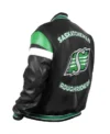 Saskatchewan Roughriders Black Varsity Zip Leather Jacket Side Back Look