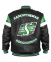 Saskatchewan Roughriders Black Varsity Zip Leather Jacket Back Look