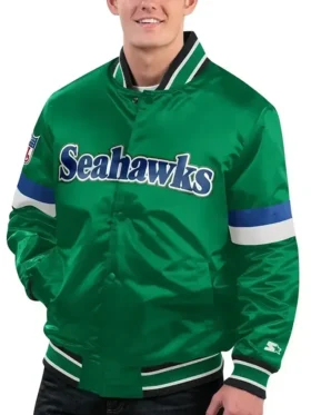 Seattle Seahawks Gridiron Classics Home Game Green Satin Jacket Front Look