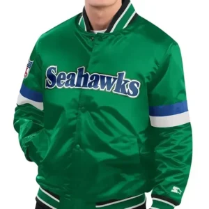 Seattle Seahawks Gridiron Classics Home Game Green Satin Jacket Front Look
