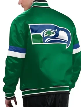 Seattle Seahawks Gridiron Classics Home Game Green Satin Jacket Back Look