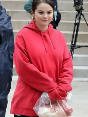 Selena Gomez Only Murders in the Building Pink Hoodie Front Look