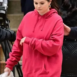 Selena Gomez Only Murders in the Building Pink Hoodie Front Look