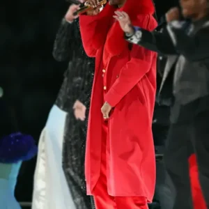 Snoop Dogg Halftime Show Christmas 2025 Red Coat Front Look