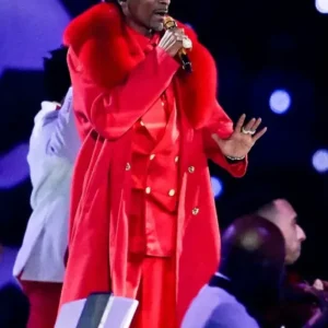 Snoop Dogg Halftime Show Christmas 2025 Red Coat Front Look