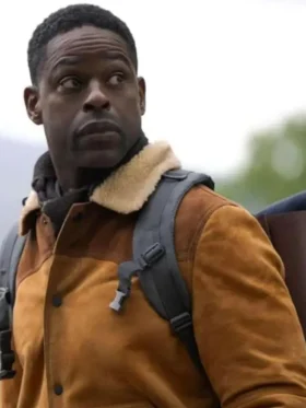 Sterling K. Brown Paradise Brown Suede Leather Jacket Front Look
