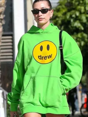 Street Style Hailey Bieber Green Hoodie Front Look