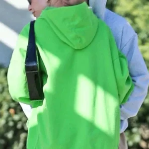 Street Style Hailey Bieber Green Hoodie Back Look
