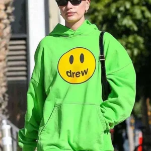 Street Style Hailey Bieber Green Hoodie Front Look