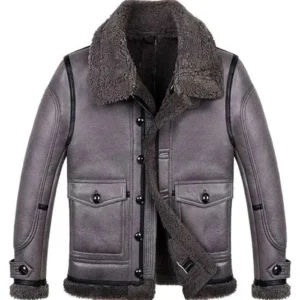Stylish Men’s B3 Grey Sheepskin Shearling Flight Jacket Front Look