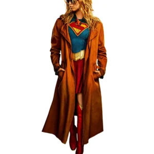 Supergirl 2026 Milly Alcock Brown Coat Front Look