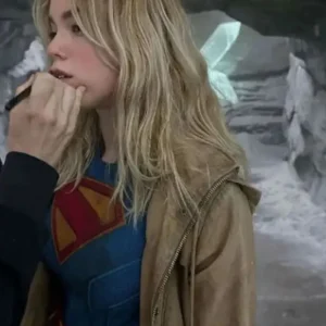 Supergirl Milly Alcock Brown Cotton Jacket Front Look