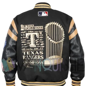 Texas Rangers Champions Black Varsity Jacket back van