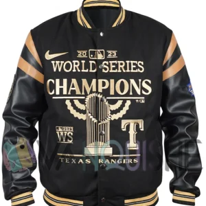 Texas Rangers Champions Black Varsity Jacket front van