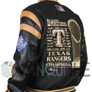 Texas Rangers Champions Black Varsity Jacket left back van