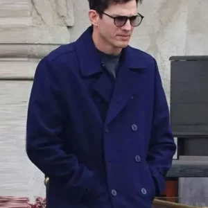 The Beauty Ashton Kutcher Blue Peacoat Front Look