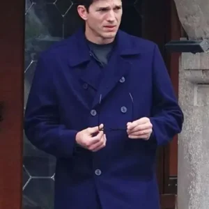 The Beauty Ashton Kutcher Blue Peacoat Front Look
