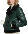 The Green Shearling-Lined Biker Jacket Front Look