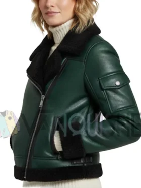 The Green Shearling-Lined Biker Jacket Front Look