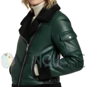 The Green Shearling-Lined Biker Jacket Front Look