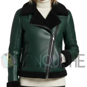 The Green Shearling-Lined Biker Jacket Front Look