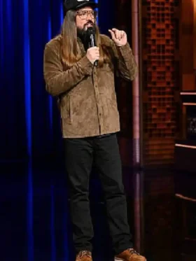 The Tonight Show Starring Jimmy Fallon Comedian Dusty Slay Brown Suede Shirt
