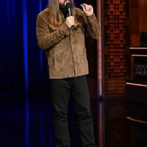 The Tonight Show Starring Jimmy Fallon Comedian Dusty Slay Brown Suede Shirt