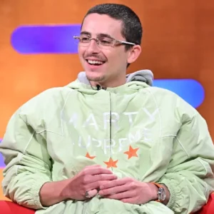 Timothée Chalamet Marty Supreme Green Jacket Front