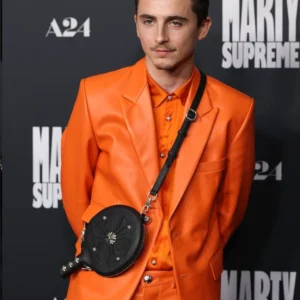 Timothée Chalamet Orange Leather Blazer