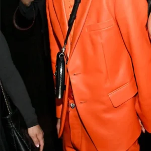 Timothée Chalamet Orange Leather Suit