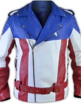 USA Flag Biker Leather Jacket Front Look