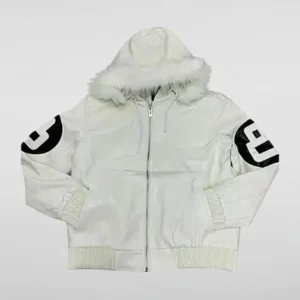 Unisex 8 Ball Multiple Colors Bomber Hooded Leather Jacket Front Look