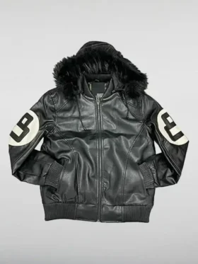 Unisex 8 Ball Multiple Colors Bomber Hooded Leather Jacket Front Look
