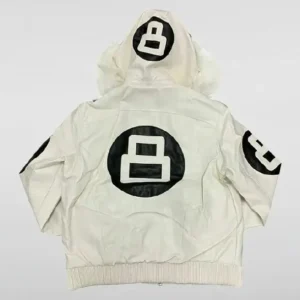 Unisex 8 Ball Multiple Colors Bomber Hooded Leather Jacket Back Look
