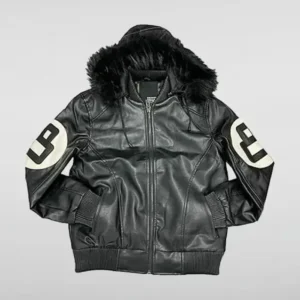 Unisex 8 Ball Multiple Colors Bomber Hooded Leather Jacket Front Look