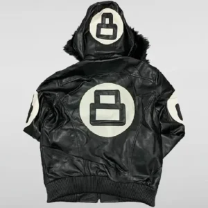 Unisex 8 Ball Multiple Colors Bomber Hooded Leather Jacket Back Look