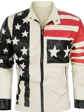 Vintage American Flag Leather Jacket front look