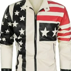 Vintage American Flag Leather Jacket front look