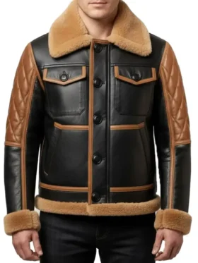 Vintage B3 Aviator Black and Tan Leather Jacket Front Look