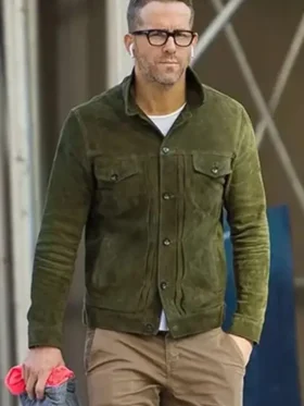 Welcome to Wrexham Ryan Reynolds Green Suede Jacket Front Look