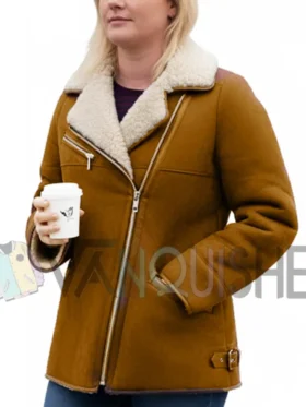 Women’s Shearling Collar Tan Winter Jacket Front Look