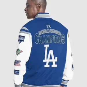 World Series Dodgers G-III Royal Recruit Commemorative Varsity Jacket Back look