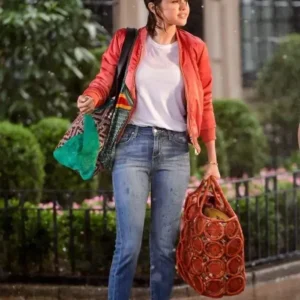 A Rainy Day In New York Selena Gomez Red Jacket Front Look
